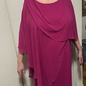 Eliza J Fuchsia sheath dress with asymmetrical overlay